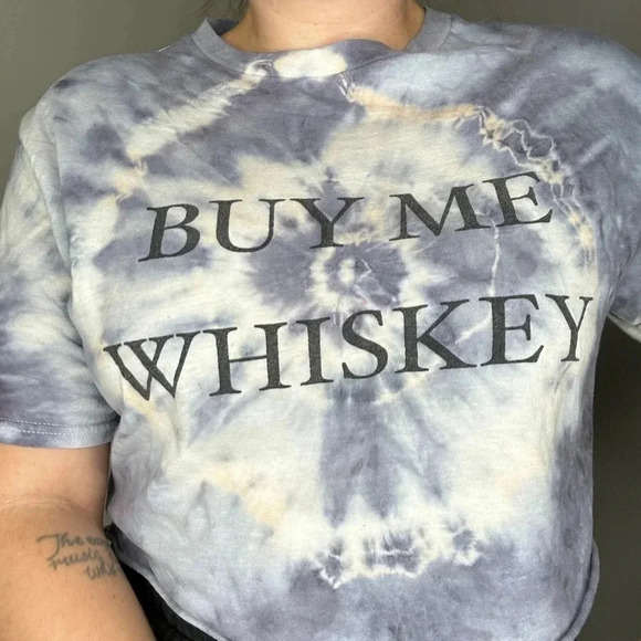 coco + pine Buy Me Whiskey Blue Tie Dye Cropped Shirt - Picture 3 of 8
